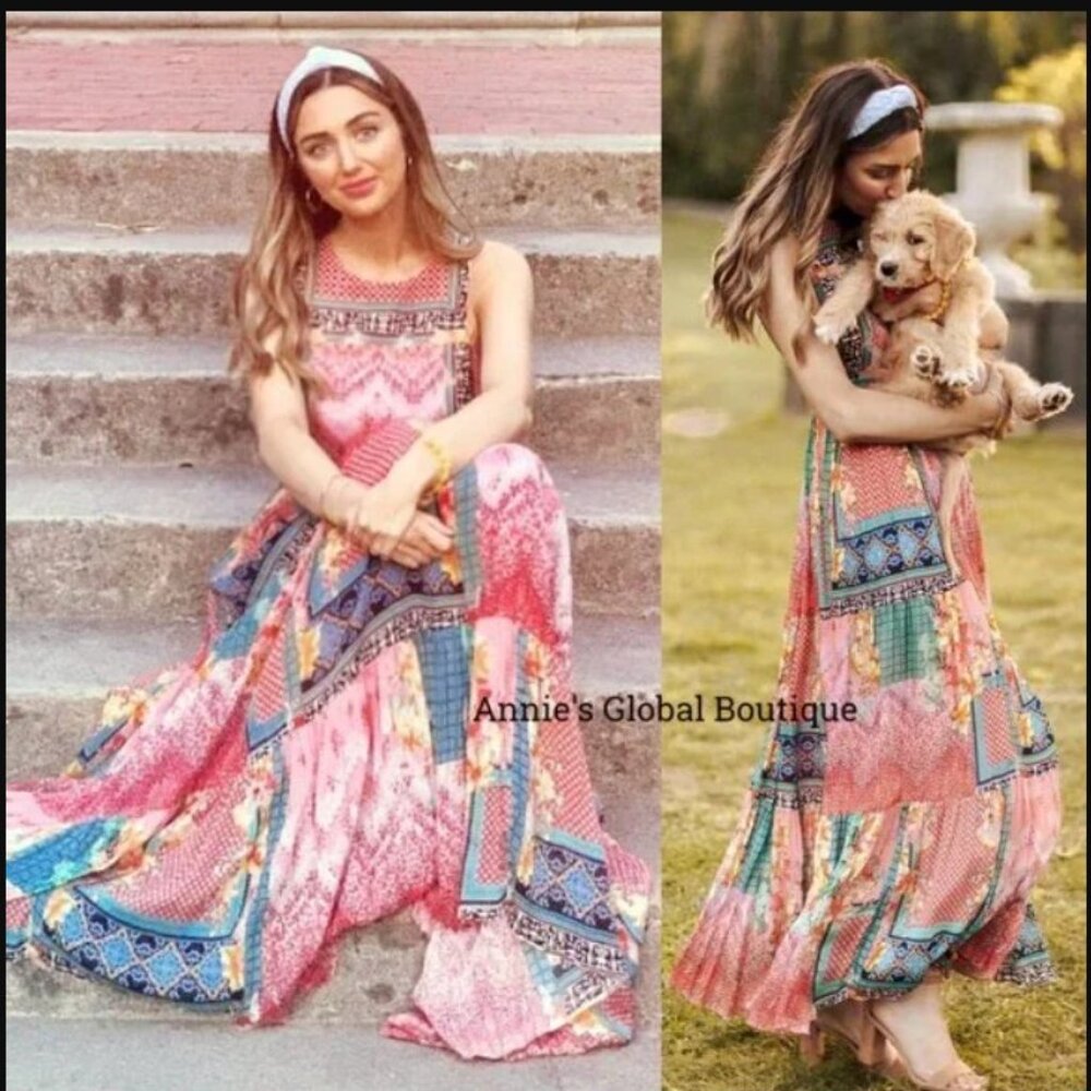 Anthropologie Bhanuni By Jyoti Alessandra Beaded Boho Maxi Dress Sz 12